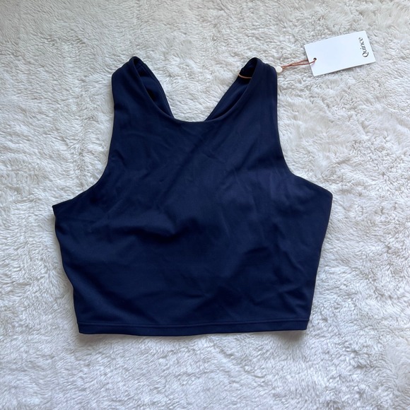 Quince Other - Quince Ultra-Form High Neck Crop Bra Navy Blue Women Size Small Athletic Top NWT